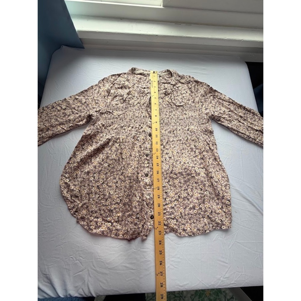 Knox Rose Purple Floral Smocked Button Front Blouse Boho Rayon Top Womens L - Picture 6 of 11